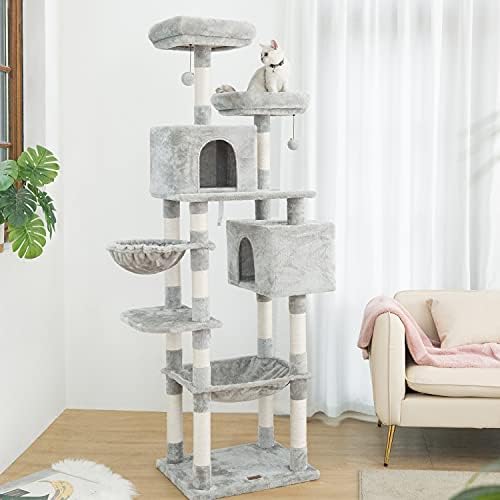 קילודור גבוה חתול עץ, 75 אינץ חתול מגדל רב רמת דירה עם גדול ערסלים, מגרד הודעות,קטיפה מוטות חתול פעילות מרכז אור אפור