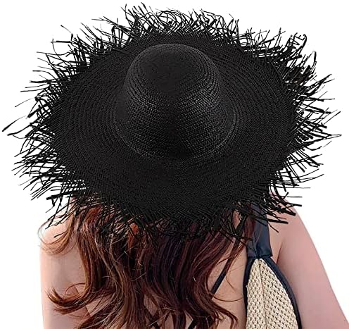 כובע קש רחב של כובעי קש ציצית כובעי שמש לנשים UPF 50+ תקליטון טיולים מתקפלים כובע חוף כובע דיג בקיץ גדול