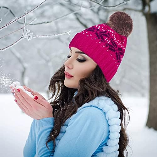 כובעי חורף לנשים סרוגים כפית שלג כובע שלג חג המולד מטושטש כובע פו פו כובעי בייסבול צמר חם