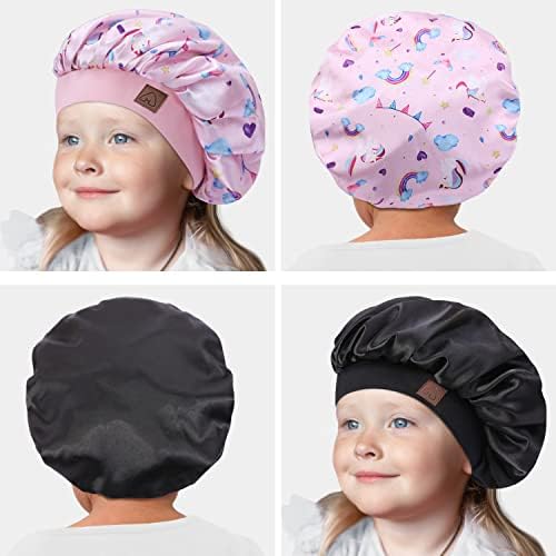 2 חבילות ילדים מכסה שינה סאטן סאטן לתינוקות כובע שיער משי לשיער מתולתל מתכוונן שיער שיער מצנפת לפעוט