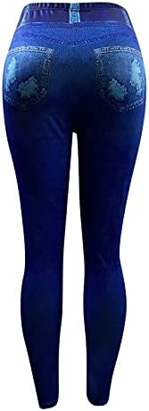 לחיצה על חיקוי מותניים גבוהות של נשים צורת ג'ינס צורה חלקה של מכנסי יוגה חותלות כושר גבוהות רזות.