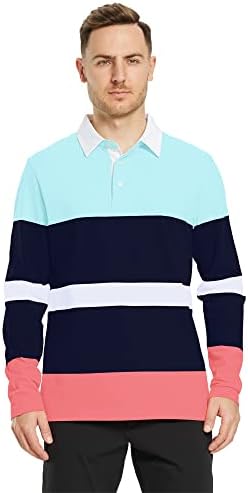 חולצות פולו גולף גברים שרוול ארוך פסים יבש בכושר צווארון מזדמן חולצות פולו פיקה לגברים