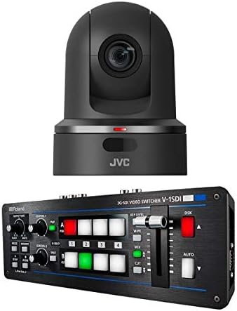 JVC KY-PZ100 2.13MP Full HD POE+ זרימה חיה 30x מצלמת PTZ, שחור, צרור עם מתג וידאו V-1SDI של Roland V-1