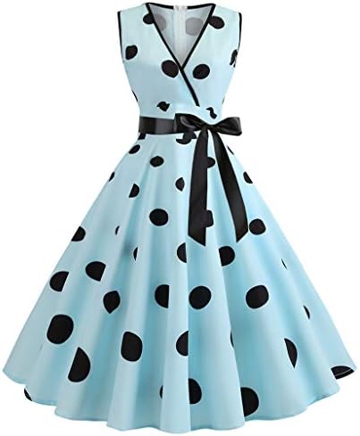 שמלות וינטג 'של Kulywon נשים מזדמנות משנות החמישים של שנות החמישים רטרו ללא שרוולים עם צווארון V-צווארון נקודה