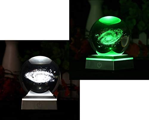 דגם תלת מימד של Aircee של כדור קריסטל גלקסי, עם עמדת מנורת LED, כדור כוכבי זכוכית, 6 צבעים אור, מתנות נהדרות,