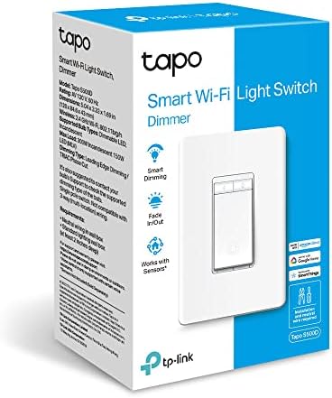 מתג דימר חכם TP-Link TAPO, עמוד יחיד, חוט ניטרלי נדרש, מתג תאורה Wi-Fi של 2.4GHz תואם לאלכסה וגוגל הום, UL Certified,