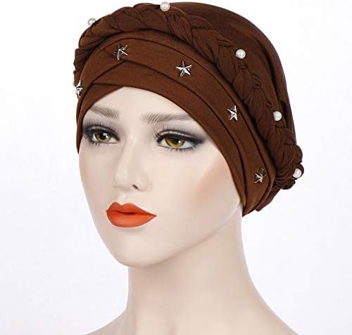 נשים פרל טורבן כובע למתוח קפלים טורבן כיסוי ראש לנשים רפוי מעוות טורבן מוסלמי לפרוע כפת כובעים