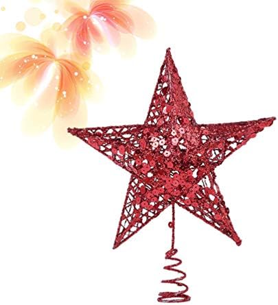 כוכב עץ חג המולד של Vorcool, כוכב חמש מחודד עם אדום פילט, כוכב טופר עץ חג המולד לקישוט עץ חג המולד מסיבה מקורה מקורה לקישוט