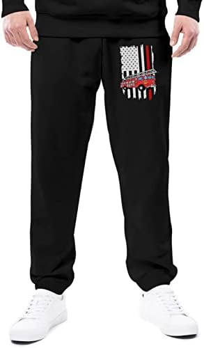 כבאי כבאי אמריקאי דגל גברים של אצן מכנסי טרנינג ספורט ארוך מכנסיים עם כיס אלסטי מותניים מזדמן