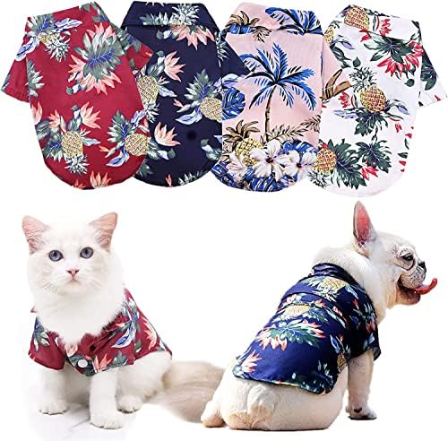חולצת כלב הוואי 4 מארז, חולצות קיץ נושמות בגדי כלבים, חולצת חוף לחיות מחמד חולצות פולו לכלבים קטנים / בינוניים