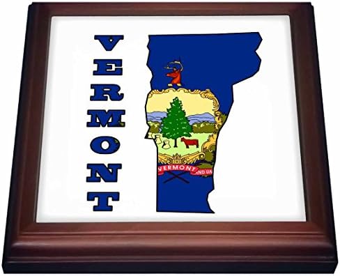 דגל מדינת ורמונט 3 דרוז במפה המתאר ומכתבים לטריבט ורמונט עם אריחי קרמיקה, 8 x 8 , טבעי