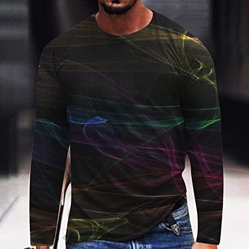 חולצת טריקו לשריר גברים תלת מימד הדפס חולצות טריקו אופנה שרוול ארוך צוואר טי צוואר צמרות עיצוב צבעוני עיצוב