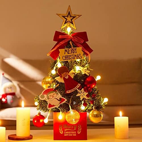 קישוטים לחג המולד של Hijnx עץ קישוט שולחן קטן 45 סמ אורות צבעוניים זוהרים עץ חג המולד מחדש