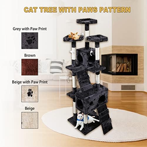 רב שכבתי חתול עץ אפור חתול עץ מגדל עם לשחק מנהרת אינטראקטיבי צעצוע-מושלם עבור רב-רמת חתולים כיף