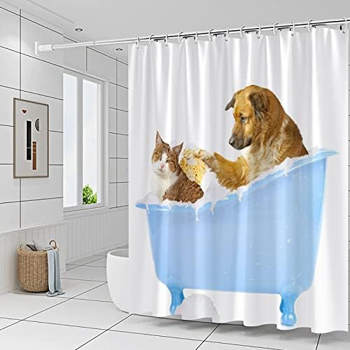 וילון מקלחת של חיות יאדשותי מצחיק כלב חיות מחמד וחתול מקלחת אמבטיה כחולה פוליאסטר אמבטיה ציוד אמבטיה וילונות תפאורה