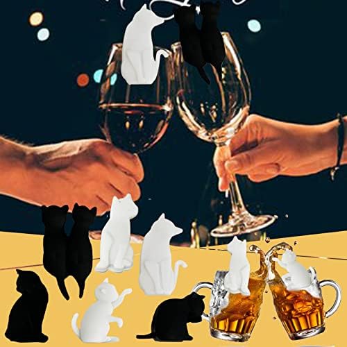 קטן יין מתלה קיר הר חתול בעלי החיים יין לשתות סיליקון זכוכית חתול סמני קסמי קיטי 6 יחידות סמני מטבח עם אוכל בר מזווה