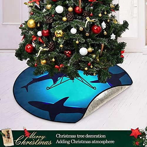 אוקיינוס ​​כריש כחול עץ חג המולד מחצלת עץ עמיד למים עמדת מגש שטיח מתחת לאביזר עץ חג המולד לקישוט חג המולד אספקת בית לחג