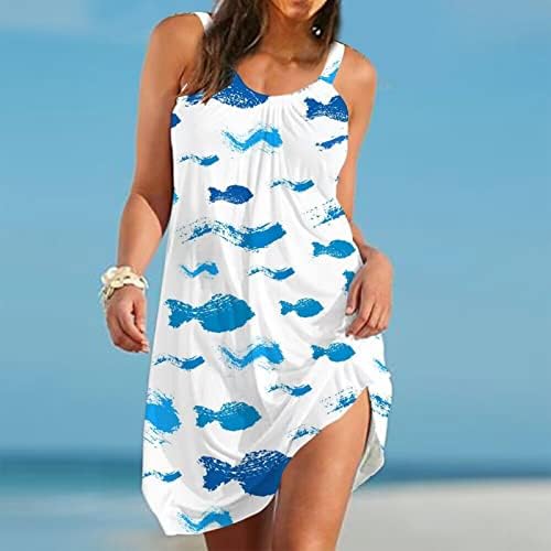 שמלת קיץ של Kuluywon לנשים ללא שרוולים, שמלת אפוד הדפסים עם שרוולים, רצועות חוף מזדמנים