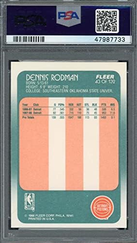 דניס רודמן 1988 כרטיס טירון כדורסל RC 43 PSA מדורג 8