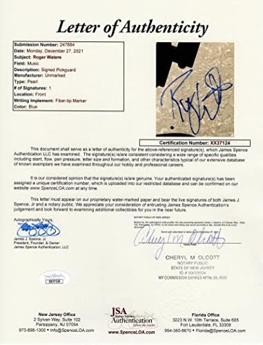 רוג 'ר ווטרס חתם על חתימה בגודל מלא פנדר אדום גיטרה בס חשמלית ב / ג' יימס ספנס ג ' יי. אס. איי מכתב אותנטיות-פינק פלויד