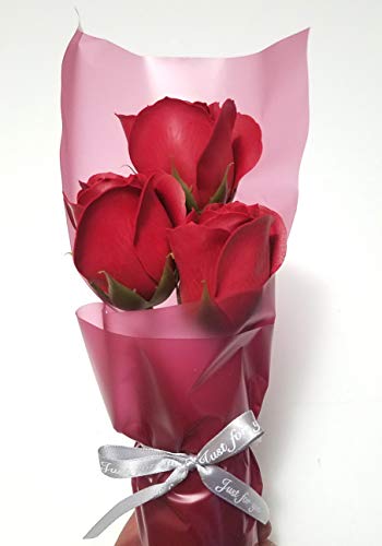 3 ורדים פרח זר יפה פלורה ריחני אמבט סבון עם גזע, צמח חיוני שמן פרח סבון בקופסא מתנה, מתנה ליום נישואים/יום הולדת/חתונה/חג