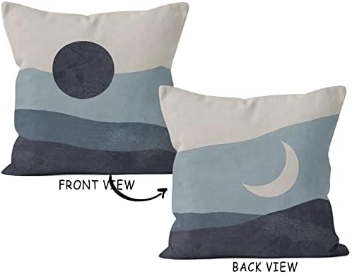 Hiwx תקציר בוהו שמש ירח הרים כרית דקורטיביים לזרוק כיסוי כרית, אמנות מודרנית כחולה שמש ירח נוף לספה מיטת