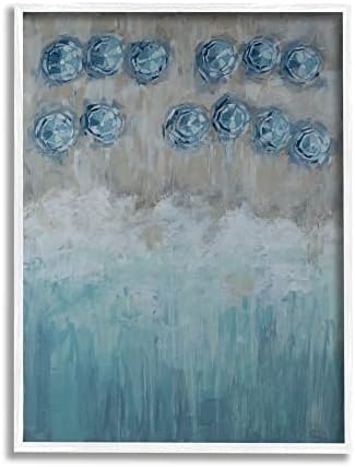 תעשיות סטופל מופשטות מטרייה כחולה אוקיינוס ​​חוף כפרי חוף ציור אמנות קיר ממוסגרת לבנה, 11 x 14