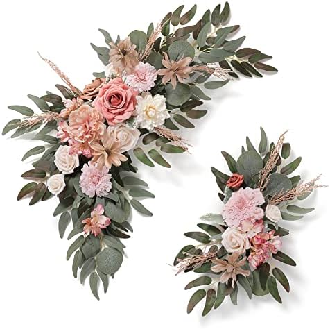 סט פרחים מלאכותי של Rongflower סט של 2 לסידורי פרחים מזויפים שלט קבלת פנים לחתונה שלט ותפאורת קבלת פנים קישוט פרחוני