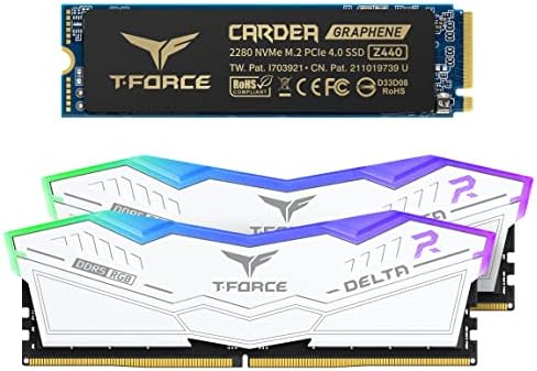 קבוצת צוות T-FORCE DELTA RGB DDR5 32GB ערכת 6400MHz זיכרון שולחן עבודה FF4D532G6400HC40BDC01 צרור עם CARDEA Z440