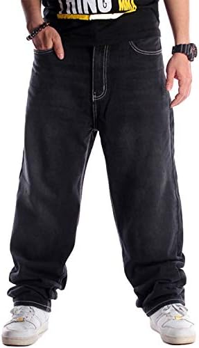 ג'ינס קלאסי רגוע של Enllerviid כושר קלאסי - אופנה רופפת נוחות רחבה מכנסי היפ הופ רגיל