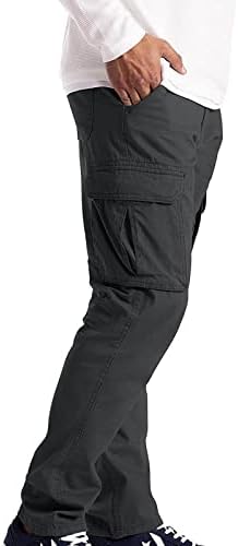 מכנסי חורף לגברים אופנה בצבע אחיד מזדמן כיס אלסטי סופר מכנסיים צ'ינוס בכושר רגיל
