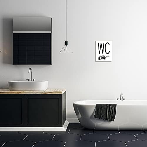 תעשיות Stupell WC WC אצבע מצביע על חדר אמבטיה מינימלי ימני, מעוצב על ידי לוח קיר עם אותיות ומרופדות, 10X15, שחור