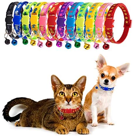 12 יחידות חתול קולרים בדלני עם פעמון ניילון מתכוונן צבעוני בטיחות חתלתול קולרים לחיות מחמד או קטן כלב