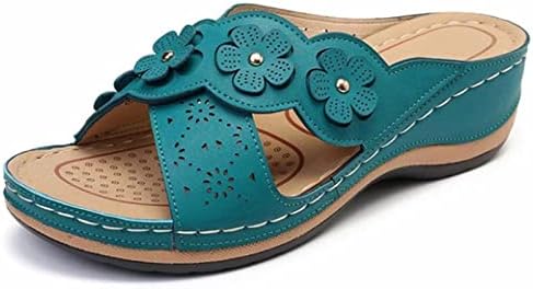 נעלי בית לנשים בציר צלב פתוח הבוהן שקופיות פרחוני דקורה טריז סנדלי חיצוני הליכה צונח קיץ נעליים