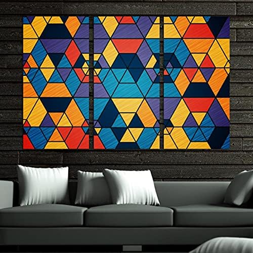 אמנות קיר לסלון, ציור שמן על בד יצירות אמנות גיאומטריות צבעוניות גדולות וממוסגרות לעיצוב חדר שינה ביתי 24 x48