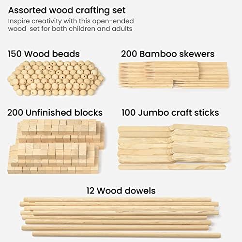 ערכת יצירה מעץ ארטזה, 662 חתיכות דבק מלאכה לכל מטרה, 4 חבילות, אספקת אמנות למלאכות עץ לא גמורות ופרויקטים