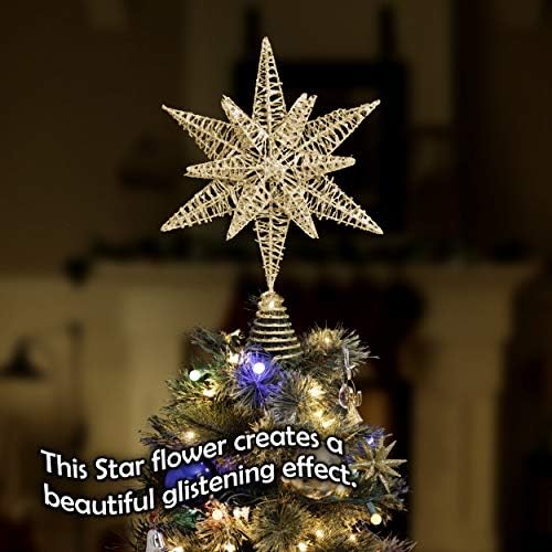 Topper Topper Star Star Topper - חג המולד זהב 3D נצנצים קישוט כוכב צמרת עץ עץ לעץ גדול