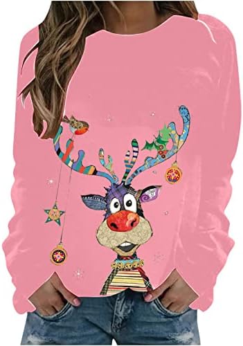 חולצות חג המולד של Tunuskat לנשים 2022 טרנדי איילים מכוערים צוות הצוואר סוודר צוואר סוודר שרוול ארוך מזדמן חולצות גרפיות