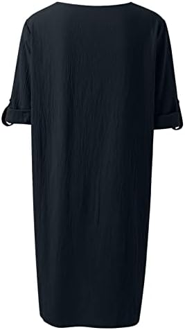 Kuluywon נשים אופנה מזדמנת כפתור מוצק רופף 3/4 שרוול שמלות השמלה באורך בינוני שמלות הקיץ