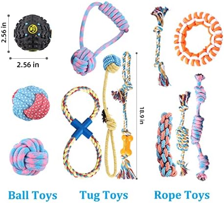 צעצועי כלבים לעיסות אגרסיביות - 12 גורים אריזים צעצועים לעיסה לשעמום, צעצועי לעיסה של כלב לחיות מחמד עם צעצועי חבלים, צעצועי