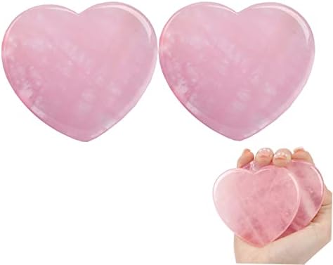 Lazyga רוז קוורץ אבן לב 2 יחידות ריפוי קריסטל 75 ממ, אבן חן טבעית בצורת לב אנרגיה חיובית קריסטל