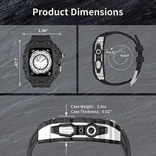 ערכת שינוי DZHTUS לסדרת Apple Watch 8 7 75 ממ לוחית מתכת+רצועת גומי לסדרת IWatch 6 SE 5 4 44 ממ כיסוי MOD