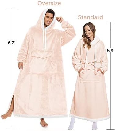 שמיכה ארוכה לביש 1 יחידות - שמיכת קפוצ'ון שמיכה פרימיום עם שרוולים לנשים בוגרות 5'9 '' - 6'3 '' 'גבוה, סופר