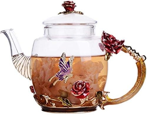 Xudrez Teabloom קומקום תה כוס תה פורח תה קומקום לנשים ורד כחול פרחוני זכוכית תה קומקום עם זהב לחבר יום הולדת יום הולדת