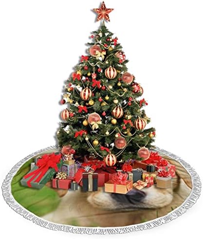 חצאית עץ חג המולד של כלב מוזהב חמוד, מחצלת חצאית עץ חג המולד עם ציצית לעיצוב מסיבת חתונה לחג 48