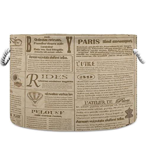 עיתון Visesunny Paris רטרו רטרו סלי כביסה באחסון בד קופסת אחסון קופסת אחסון מתקפלת סלסלת בגדים צעצועים סלסלים
