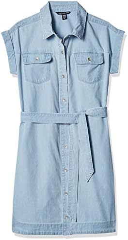 שמלת חולצת ג' ינס עם שרוול קצר של בנות קלווין קליין, צבעי ג 'ינס כהים, צ' מבריי, 12-14