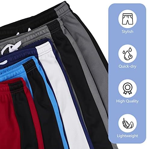 RESINTA 5 PACK מכנסיים אתלטים של בנים של בנים בנים המריצים מכנסיים קצרים מהיר של מכנסי כדורסל ספורט יבש מהיר