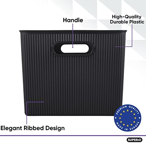 קולקציית Superio Ribbed - דקורטיבי פלסטיק פתוח פחי אחסון פחים מארגן סלי סלי, לבן וחום 2 X -Garge - קופסאות