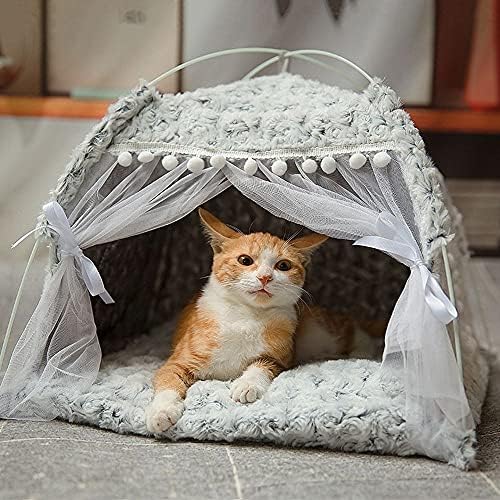 חיות מחמד אוהל רך מיטת עבור חתול קטן כלב, מתוק נסיכת מתקפל חתולי אוהל כלב בית לנשימה חצי סגור מפנק ערסל עם רצפות
